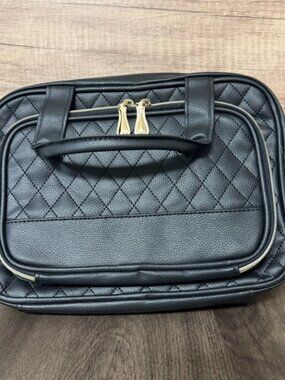 Black Quilted Travel Cosmetic Bag with Gold Zippers